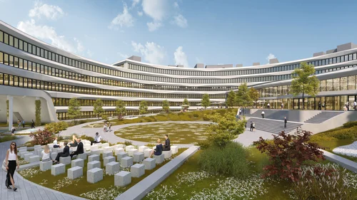 Blickwinkel in den Innenhof des kuenftigen CISPA Hauptgebaeudes